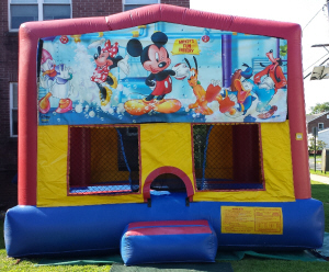 Disney Mickey Mouse and Minnie Mouse squeeky clean party jump house Your child and friends can join Minnie and Mickey on an amazing bouncy castle adventure jump bounce play in this 15 x15 Mickey Mouse and Minnie Mouse Air Castles